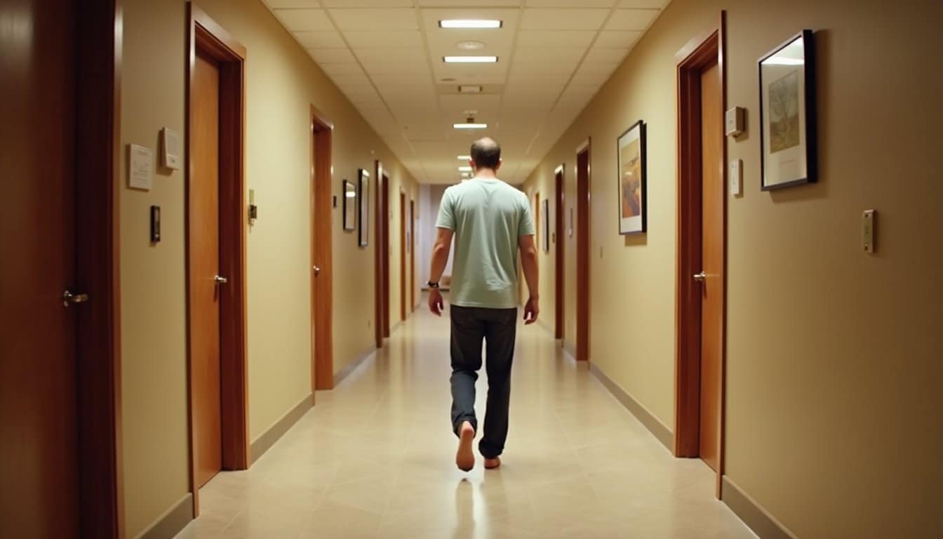 Person walking through a calm corridor at an intensive outpatient program center