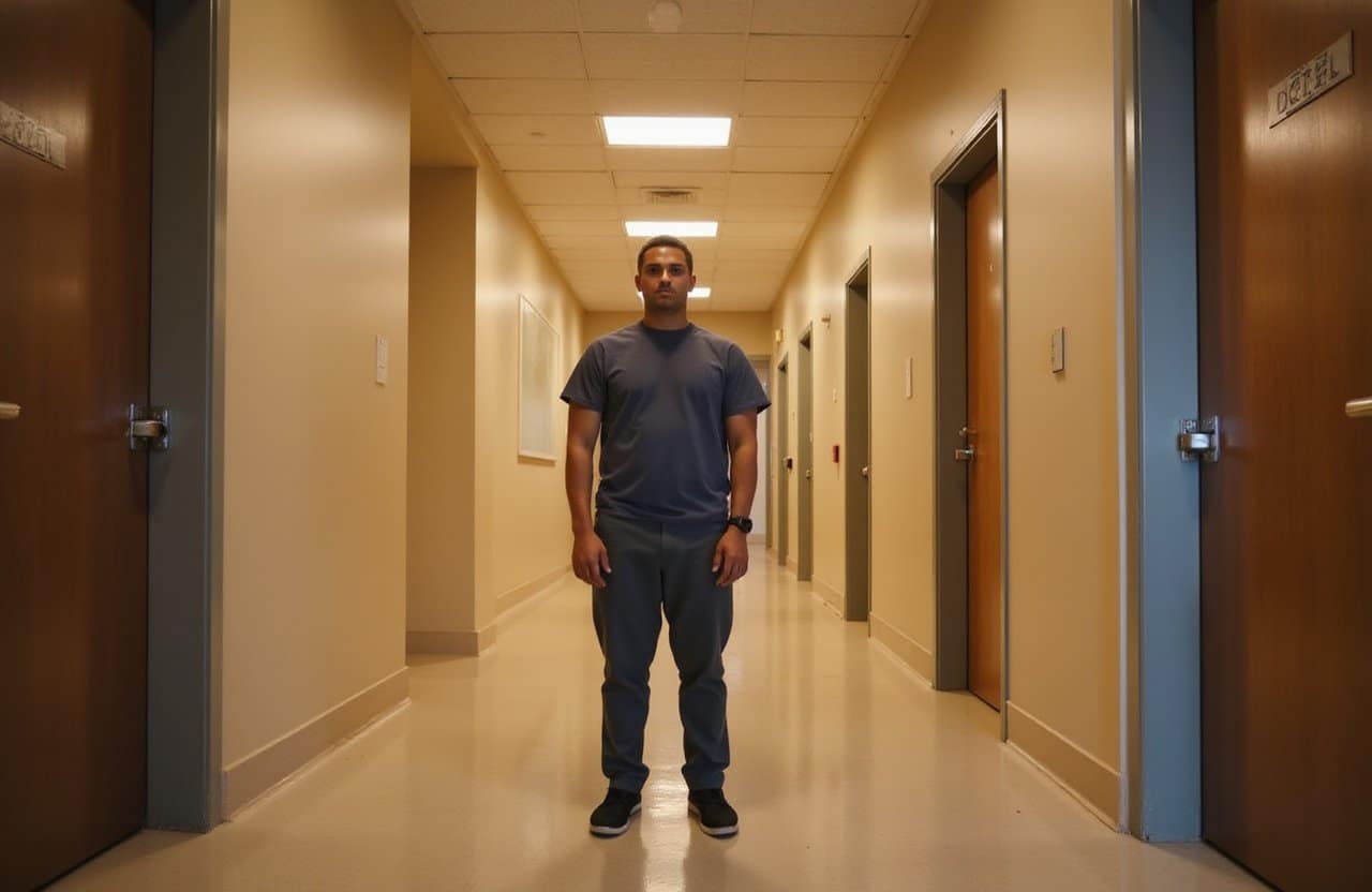 Barefoot person walking through a calm hallway inside an intensive outpatient program center