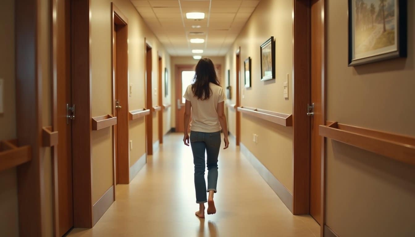 Person walking alone down a hallway at an intensive outpatient program facility