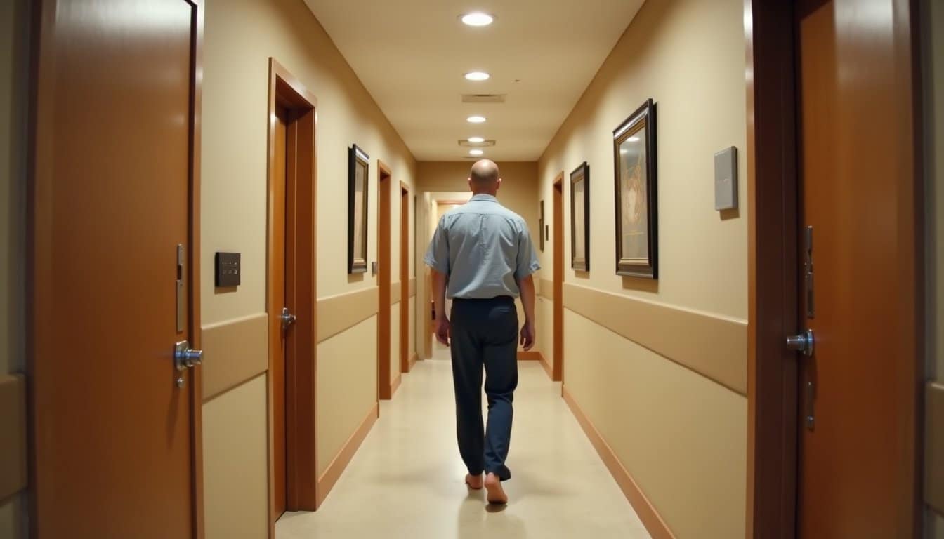 Person walking down a peaceful hallway at an intensive outpatient program facility